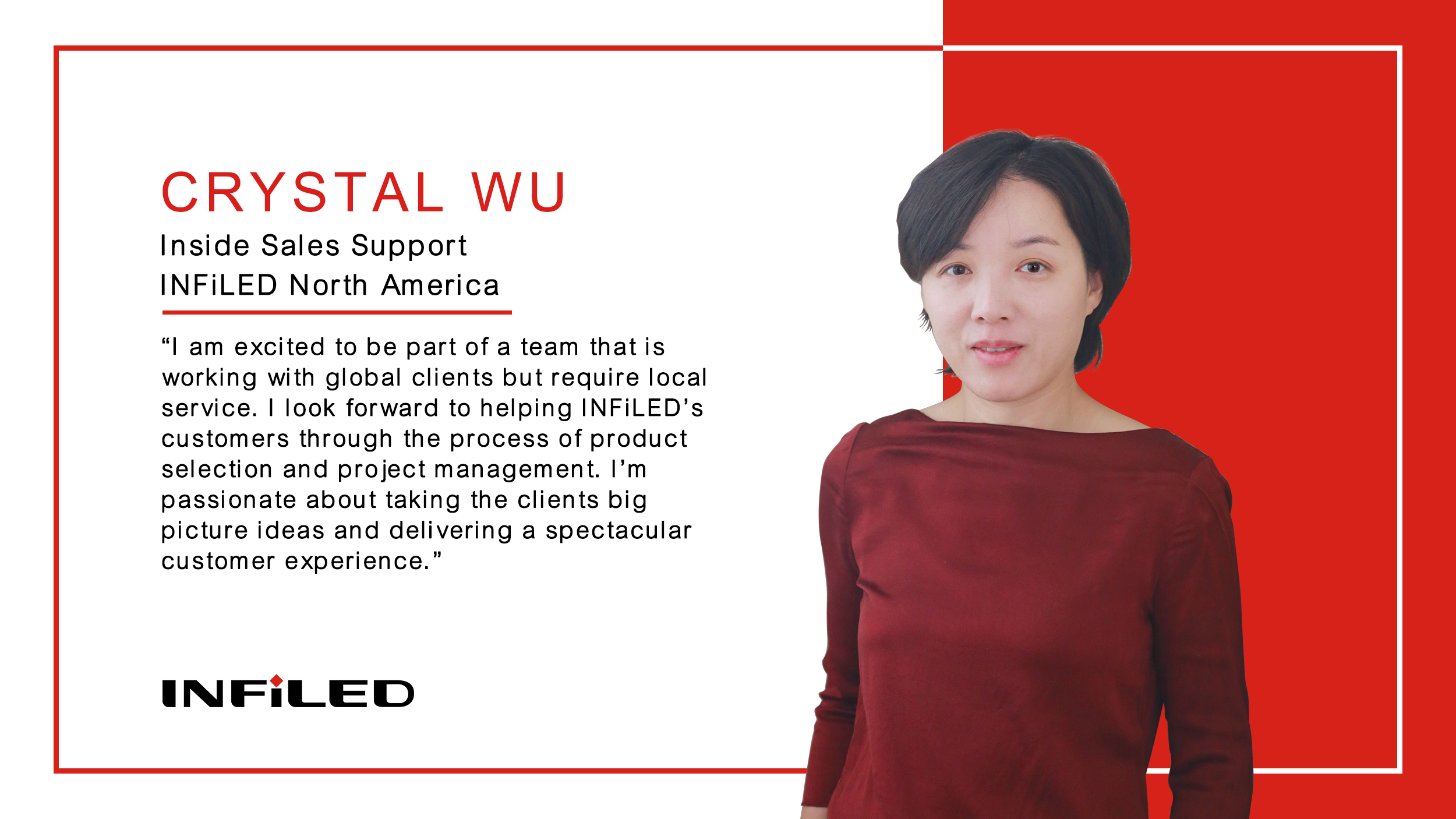 INFiLED adds Crystal Wu as Inside Support for Growing US Sales Team
