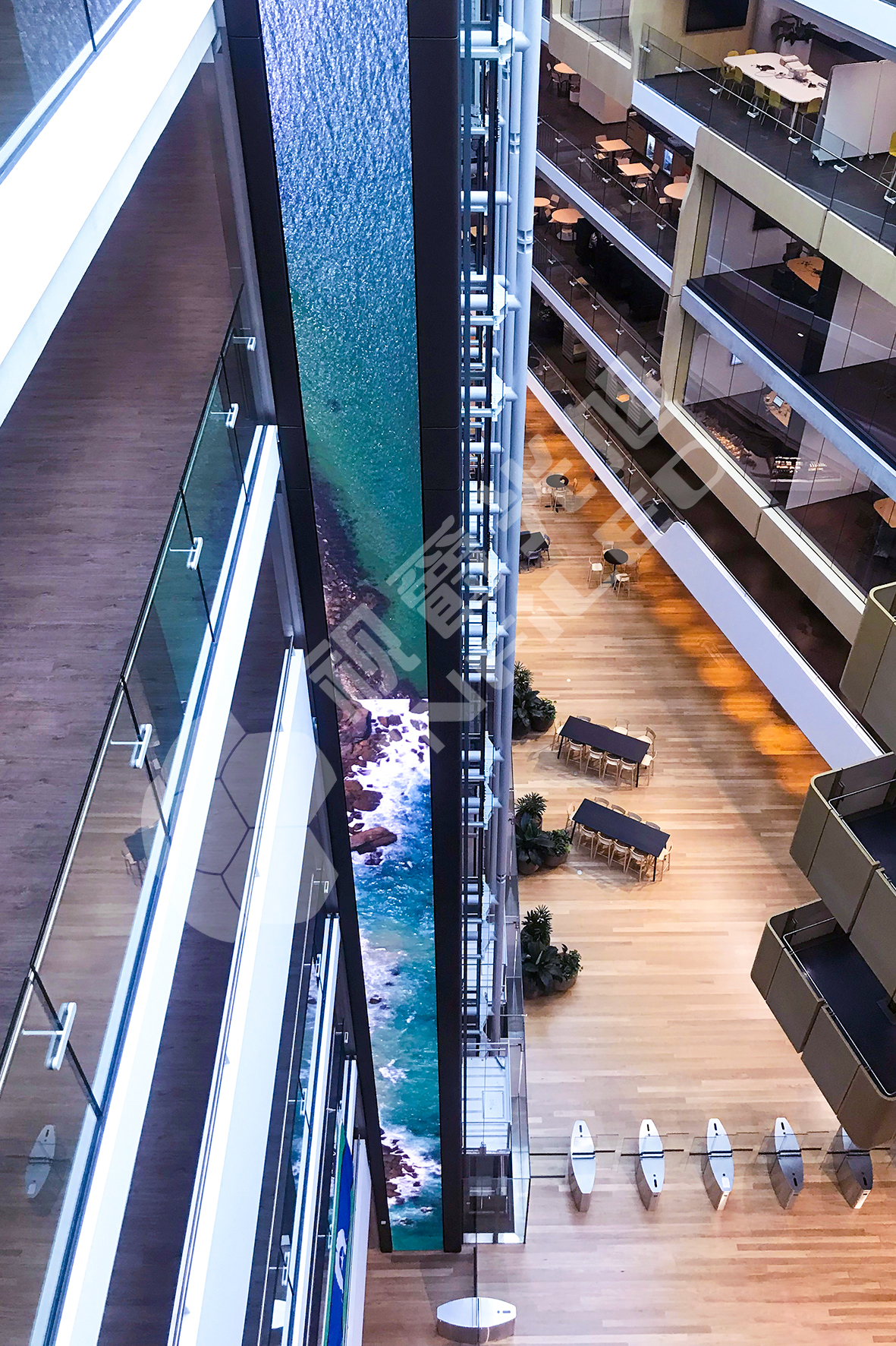 视爵光旭为悉尼一家大型企业总部量身打造一个7层31米高的电梯间LED显示屏
