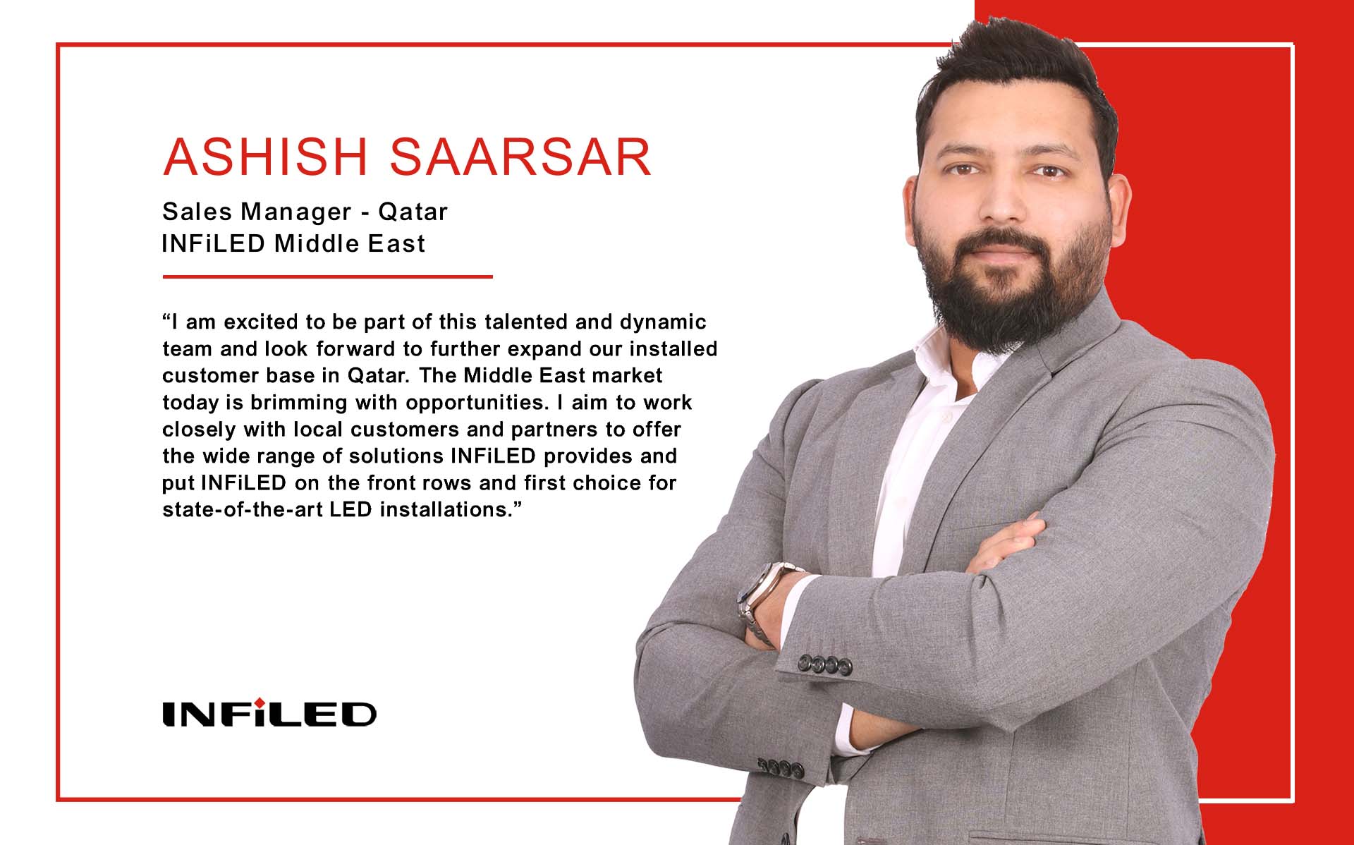 INFiLED Appoints Ashish Saarsar as Sales Manager for Qatar